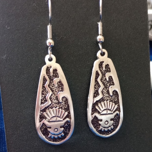 Sterling Jewelry - Vintage Native Style Mask Headdress Kachina Sterling Silver Dangle Earrings